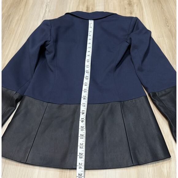 THEORY Shinna C Pryor Blazer Leather / Viscose Combo Navy / Black-Brown Size 4 - Picture 16 of 16